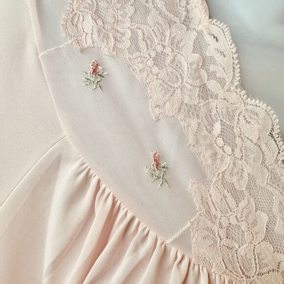 Shadowline Robe Womens M Vintage Nylon Floral Lace Pink 3/4 Sleeve Lightweight - Picture 9 of 15